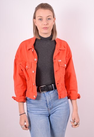 GUESS WOMENS VINTAGE DENIM JACKET MEDIUM ORANGE 90S