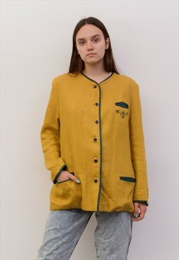 Vintage Women's L Blazer Linen Jacket Trachten Blazer