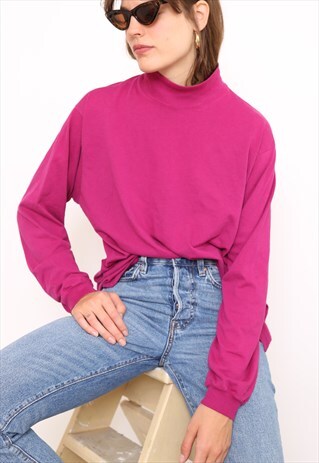 VINTAGE 90S PINK POLO HIGH TURTLE ROLL NECK TOP