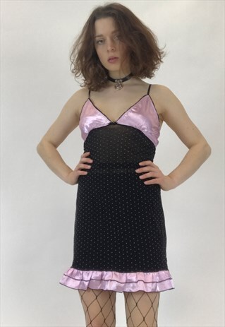 VINTAGE Y2K BLACK SHEER BABYDOLL SEXY LINGERIE SLIP DRESS
