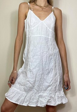 Vintage Y2k Linen Midi Slip Dress Summer White