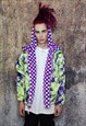 CHECK FLEECE HOOD JACKET REVERSIBLE FLUFFY CHESS BOMBER