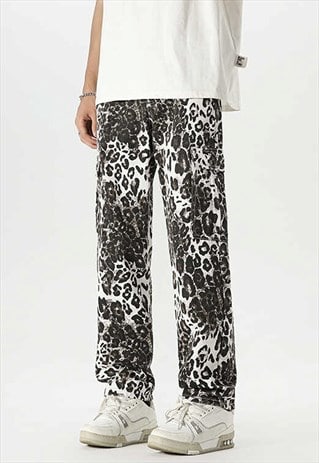 White leopard jeans animal print trousers denim lynx joggers