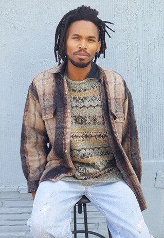 90S HERITAGE MINIMALIST PLAID WOOL SHIRT JACKET MEDIUM