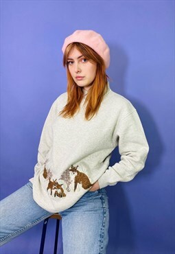 Vintage 90s Foxes Embroidered Animal Sweatshirt