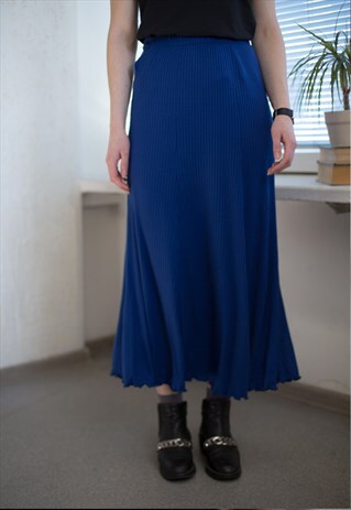 VINTAGE 80'S MAXI BLUE RIBBED ELASTIC SKIRT