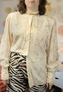 Vintage 90s Pink Pastel Floral Flowery Flowers Shirt Blouse