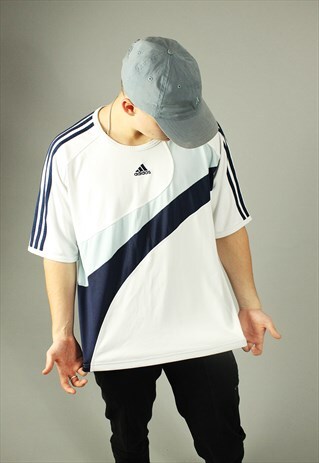 VINTAGE ADIDAS WHITE & BLUE TEE
