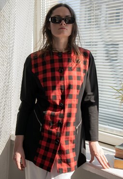 Vintage 80's Black/Red Checked Stretchy Jacket