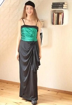 Black and green glittery top prom evening dress with straps