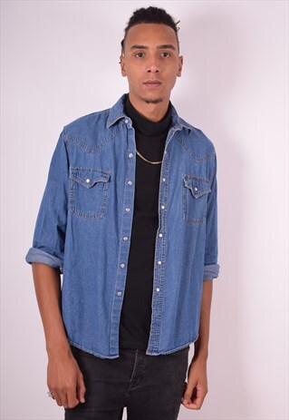 MENS VINTAGE DENIM SHIRT MEDIUM BLUE 90S