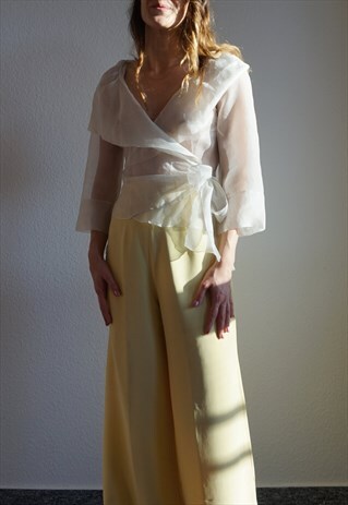 Y2K TRANSPARENT SHEER BLOUSE OVERLAP TIE SIDE S