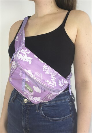 WOMENS VINTAGE 90S BUMBAG PURPLE FLORAL PATTERNED FANNY PACK