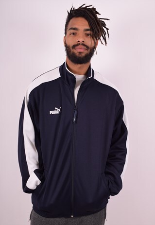 PUMA MENS VINTAGE TRACKSUIT TOP JACKET LARGE NAVY BLUE 90S
