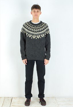Icelandic Handmade Vintage Men's XL Wool Sweater Knit Jumper