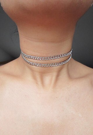 DOUBLE CHAIN CHOKER - SILVER