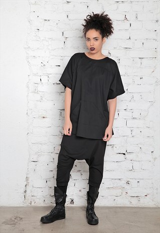 BLACK MAXI TUNIC/ ASYMMETRICAL TUNIC