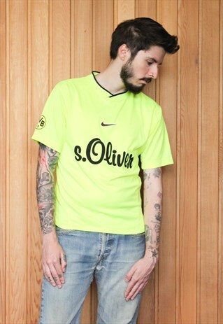 VINTAGE 1990S FLUORESCENT YELLOW NIKE FOOTBALL SHIRT
