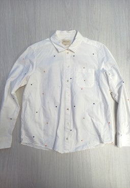 00's Sezane Shirt White Multi Heart Embroidery