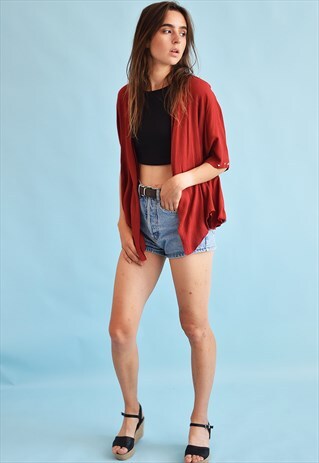 90'S RETRO CORRUGATED OPEN FRONT KIMONO BLOUSE TOP