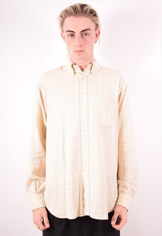BURBERRY MENS VINTAGE SHIRT MEDIUM YELLOW CHECK 90S