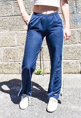 VINTAGE NIKE JOGGERS SIDE STRIPE TRACK BOTTOMS NAVY BLUE
