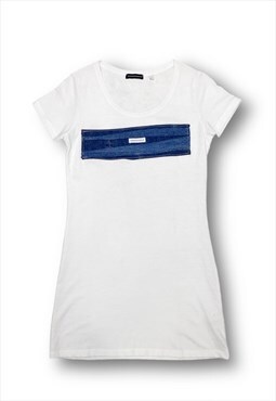 Denim detail t-shirt dress off white