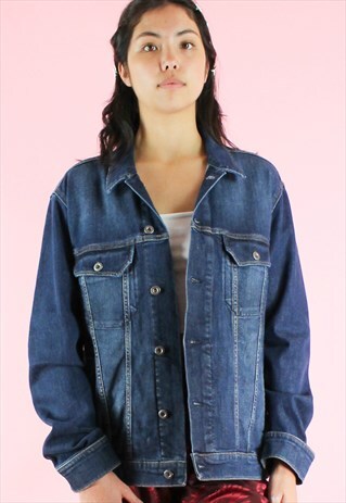 VINTAGE 90S DENIM JACKET Y2K DARK BLUE FESTIVAL