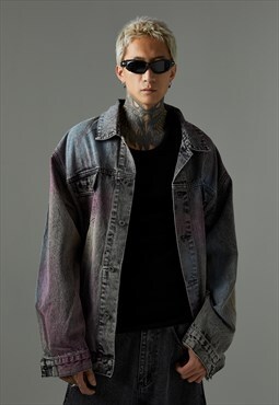 Tie-dye denim jacket multi color gorpcore bomber punk coat