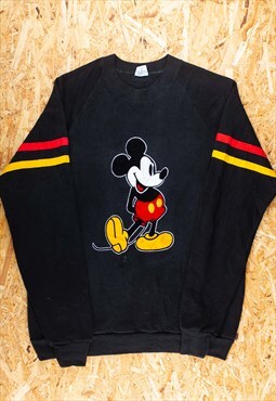 '70s Disney Black Embroidered Mickey  Sweatshirt - B1954