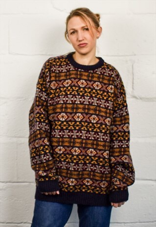 VINTAGE OVERSIZED PATTERN WOOL JUMPER