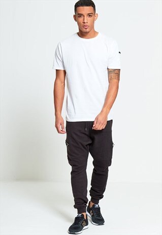 MENS ZIP DETAIL BLACK JOGGING BOTTOMS