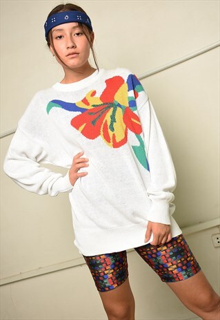 90S RETRO FLORAL PRINT KNIT JUMPER