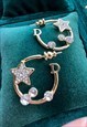 DIOR EARRINGS HOOPS DIAMANTE GEM STAR CD LOGO GOLD TONE