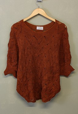 Vintage Y2K Knit Jumper Brown Half Sleeve Pullover 