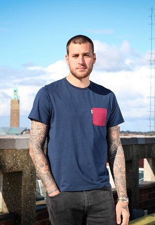 SHORT SLEEVE NAVY BLUE RED CHEST POCKET TSHIRT