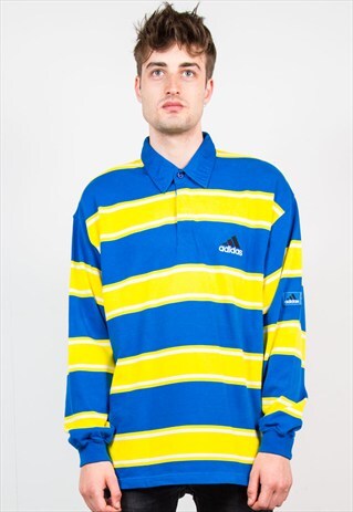 VINTAGE ADIDAS STRIPED LONG SLEEVE POLO SHIRT