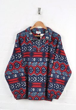 Vintage Fleece 1/4 Zip Aztec Pattern Red/Blue Medium