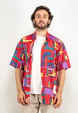 Vintage 80's Men Patterned Light Shirt in Multi