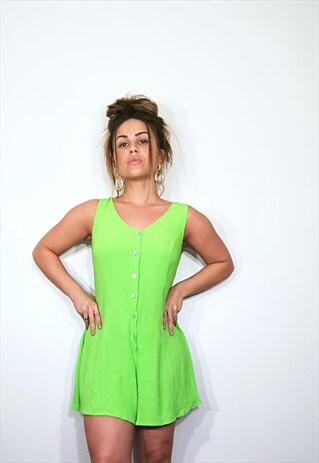 90S Y2K VINTAGE LIME GREEN NEON ROMPER PLAYSUIT