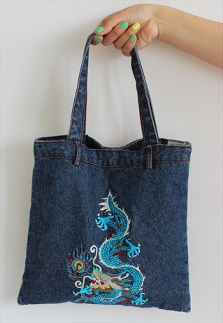 DENIM DRAGON MINI TOTE BAG