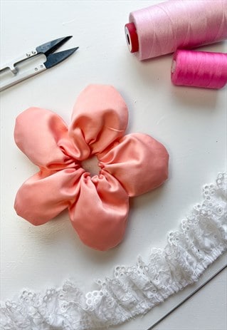 PEACH SATIN OVERSIZE  FLOWER SCRUNCHIE