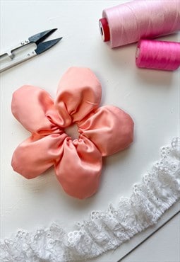 Peach Satin Oversize  Flower Scrunchie