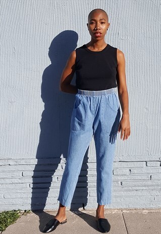 90S CLASSIC MOM DENIM ELASTIC PULL ON PANTS