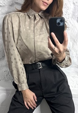 Retro Cacao Elegant Blouse - Medium 