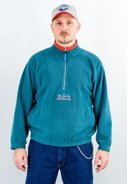 Vintage 90s fleece sweatshirt vintage green blue zip up M