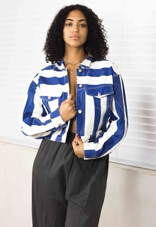 VINTAGE REGATTA STRIPED DENIM JACKET 90S X 21.4