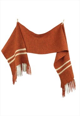 Vintage 70s Mod Athletic Rust Orange Striped Fringed Crochet