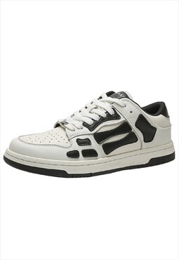 Skeleton patch sneakers bones faux leather trainers in white