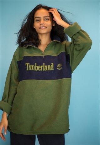VINTAGE 90S TIMBERLAND HALF ZIP FLEECE JUMPER GREEN